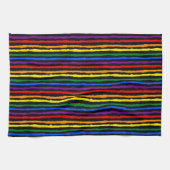 レインカラフルボーストライプカスタムブラック キッチンタオル (横)