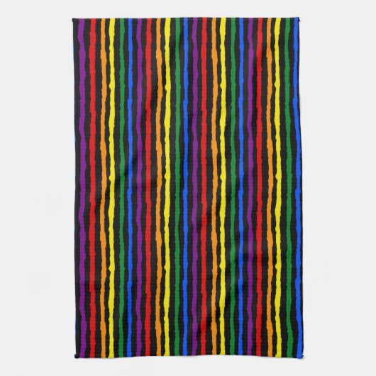 レインカラフルボーストライプカスタムブラック キッチンタオル (縦)