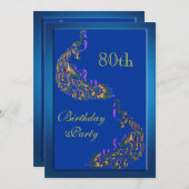 レインカラフルボーピーコックス80誕生日 招待状 (正面/裏面)