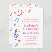 レインカラフルボーミュージックをテーマにした誕生日パーティー 招待状 (正面/裏面)