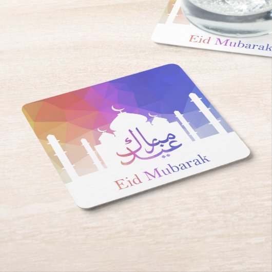 レインカラフルボー多角形エイドムバラクモスク スクエアペーパーコースター (アングル)