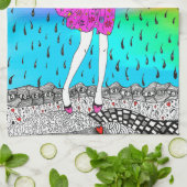 レインキッカラフルタンタオルに身を包むかわいい女の子 キッチンタオル (折り畳み)