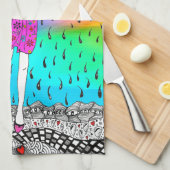 レインキッカラフルタンタオルに身を包むかわいい女の子 キッチンタオル (四つ折り)