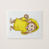 レインコートで雨が降っているサル ジグソーパズル (横)