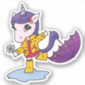 レインコートにシンプルかわいいピンクのユニコーン シール (正面)