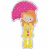 レインコートの女の子、傘の女の子、オレンジ色の髪 シール (正面)