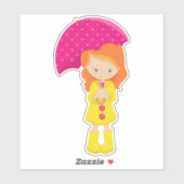 レインコートの女の子、傘の女の子、オレンジ色の髪 シール (シート)