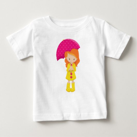 レインコートの女の子,傘の女の子,オレンジ色の髪 ベビーTシャツ (正面)