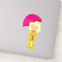 レインコートの女の子、傘の女の子、ブロンド髪