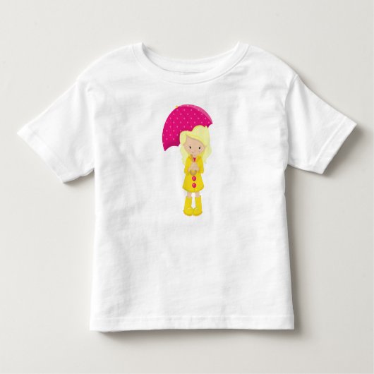 レインコートの女の子,傘の女の子,金髪 トドラーTシャツ (正面)