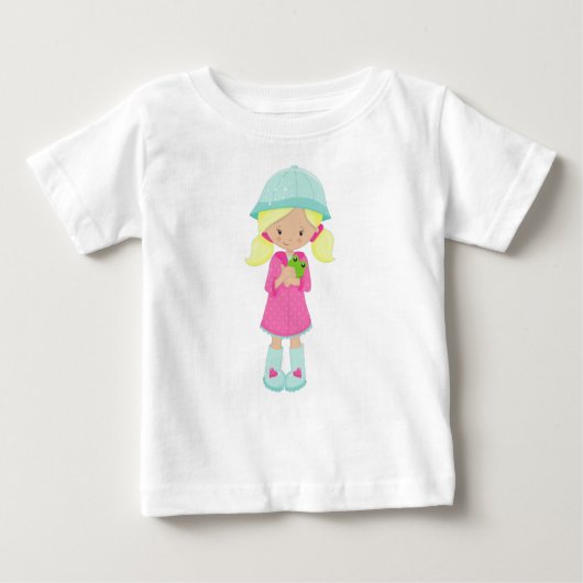 レインコートの少女、ブーツ、かえる、金髪 ベビーTシャツ (正面)