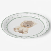 レインコートの赤ちゃんシャワーにかわいい水色クマ ペーパープレート (アングル)