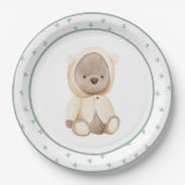 レインコートの赤ちゃんシャワーにかわいい水色クマ ペーパープレート (正面)