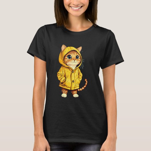 レインコートを着た猫 Tシャツ (正面)
