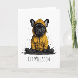 レインコートを着フランスのてブルドッグが元気になる カード