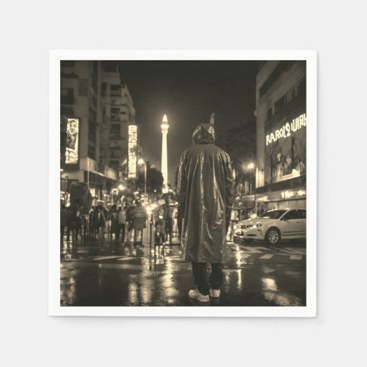 レインコート紙ナプキンの黒人男性のポートレート スタンダードカクテルナプキン (正面)