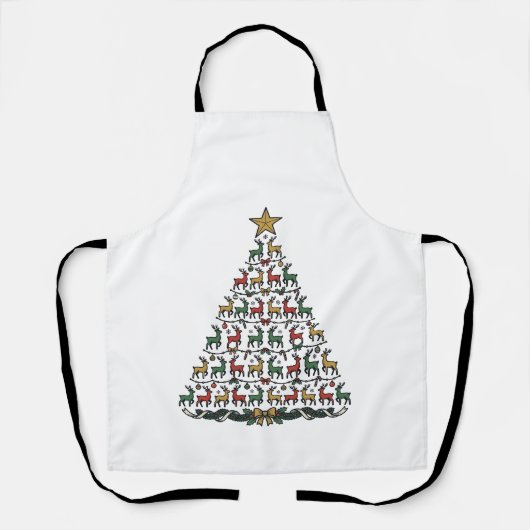 レインダー クリスマスツリー ヴィンテージ 彫刻Tシャツ_1 エプロン (正面)