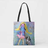レイントートバッグの中の女性と犬 – 絵画s トートバッグ (正面)