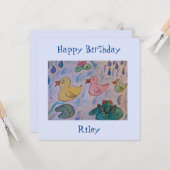 レインドロップオンダクリングスフラット誕生日カード カード (正面/裏面インサイチュ)