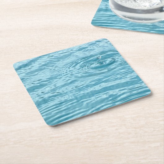 レインドロップオンリップリングプールウォーターアクアブルー スクエアペーパーコースター (アングル)