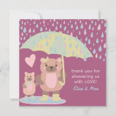 レインドロップズパドルママ&ベビーベアカスタムシャワー サンキューカード (正面)