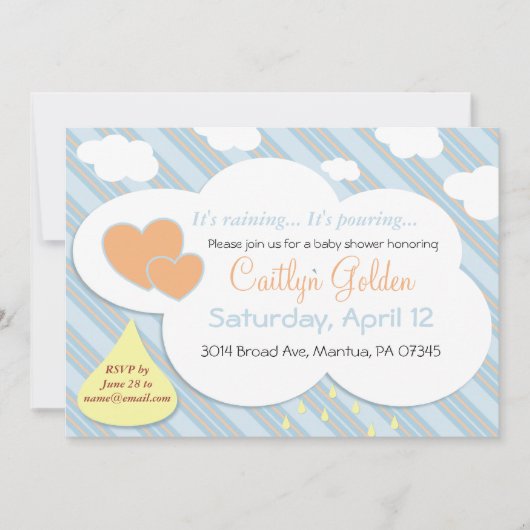 レインドロップ&クラウドベビーシャワー招待状 招待状 (正面)
