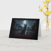 レインハロウィーンカードに黒い猫 カード (黄色い花)