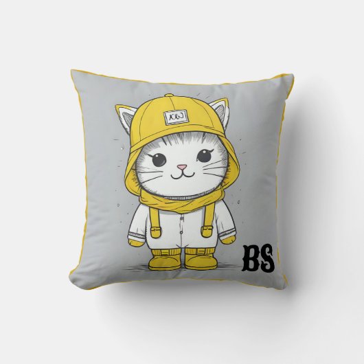 レインブーツおもしろいの猫 – cat Mouer クッション (正面)