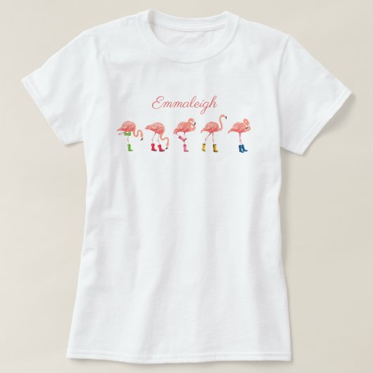 レインブーツを履いたフラインゴのモノグラム Tシャツ (デザイン正面)