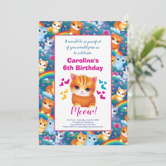 レインボウの子猫のためのバースデーパーティー 案内状 (スタンド正面)