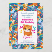 レインボウの子猫のためのバースデーパーティー 案内状 (正面/裏面)