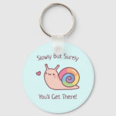 レインボカタツムリゆっくりと確実に前向き引用文 キーホルダー (正面)