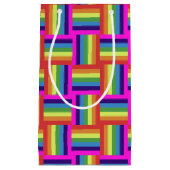 レインボカラフルーブロックパターン スモールペーパーバッグ (正面)