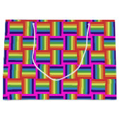 レインボカラフルーブロックパターン ラージペーパーバッグ (正面)