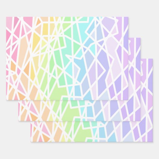レインボグラディエント幾何学模様 ラッピングペーパーシート (セット)