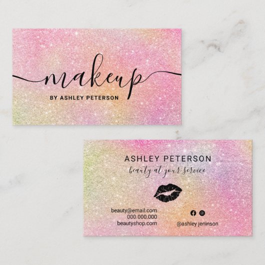 レインボモダンーグリッターチッガーリークピンク化粧 名刺 (正面/裏面)