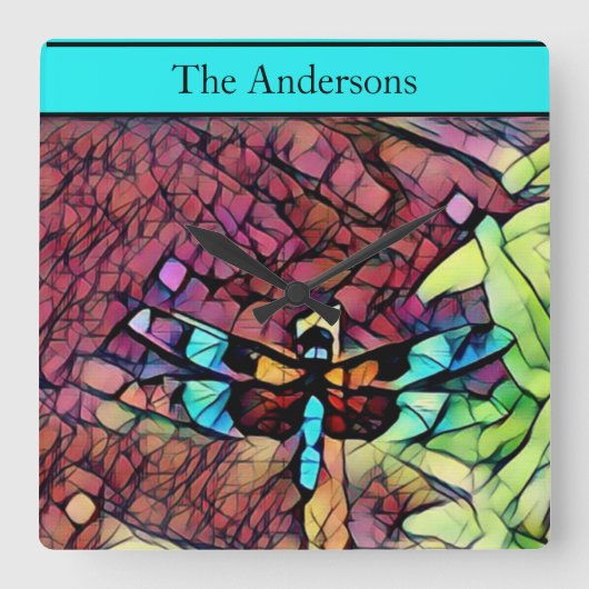 レインボモダンーストライプパターン スクエア壁時計 (正面)