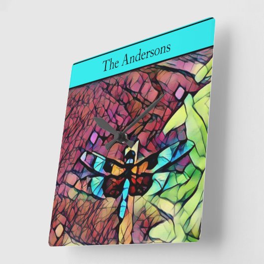 レインボモダンーストライプパターン スクエア壁時計 (傾斜)