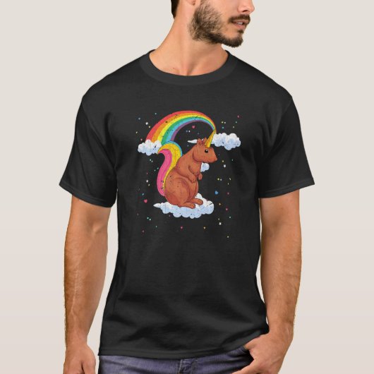 レインボリスファンタジー森林動物リス Tシャツ (正面)