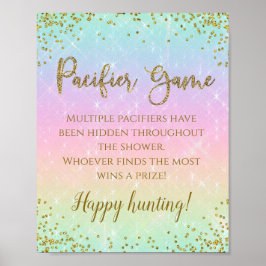 レインボーおしゃぶり赤ちゃんシャワーゲームサイン ポスター