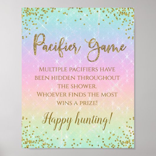 レインボーおしゃぶり赤ちゃんシャワーゲームサイン ポスター (正面)