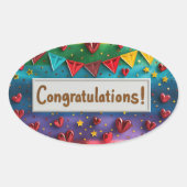 レインボーおめでとうデジタルアート 楕円形シール (正面)