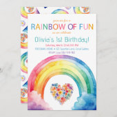 レインボーおもしろいウォーターカラーガール誕生日招待状 招待状 (正面/裏面)