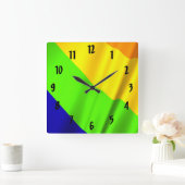 レインボーおもしろいキッズカラーデザイン スクエア壁時計 (ホーム)