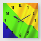 レインボーおもしろいキッズカラーデザイン スクエア壁時計 (正面)