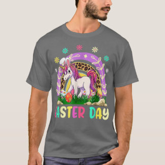 レインボーおもしろいキュートユニコーン衣服バニーイヤーハッピーエア Tシャツ