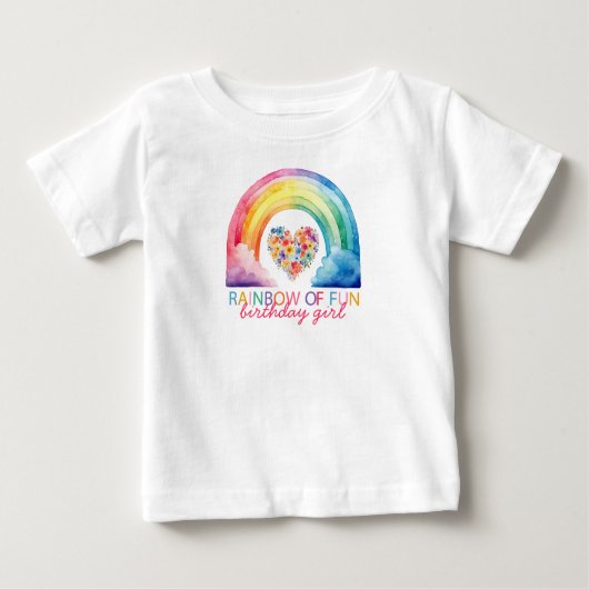 レインボーおもしろいクラウドフローラハート誕生日 ベビーTシャツ (正面)