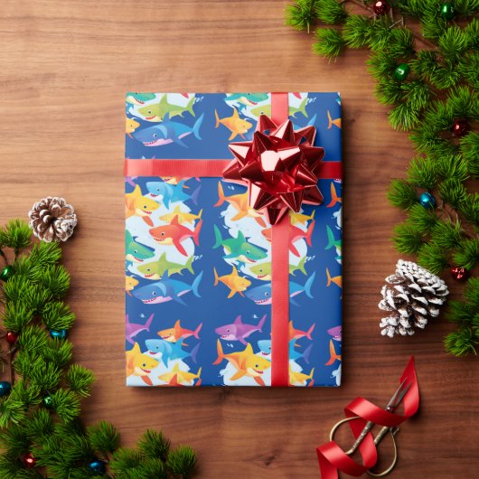 レインボーおもしろいシャーク誕生日バルーンパーティーファミリー ラッピングペーパー (クリスマスギフト)