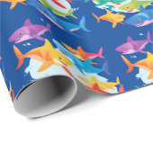 レインボーおもしろいシャーク誕生日バルーンパーティーファミリー ラッピングペーパー (ロールコーナー)