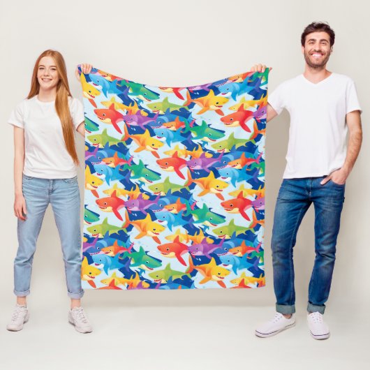 レインボーおもしろいシャーク誕生日パーティーパターンファミリー フリースブランケット (インサイチュ)